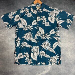 Vintage Cooke Street Shirt Mens Size L Floral Blue White Print Hawaiian Beach